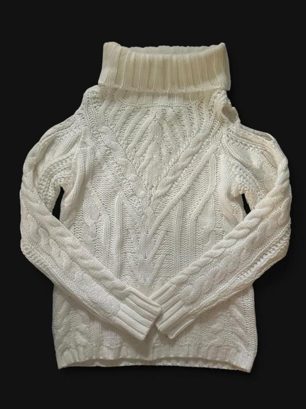 American Rag cream/off-white cable knit turtleneck sweater with cold-shoulder de